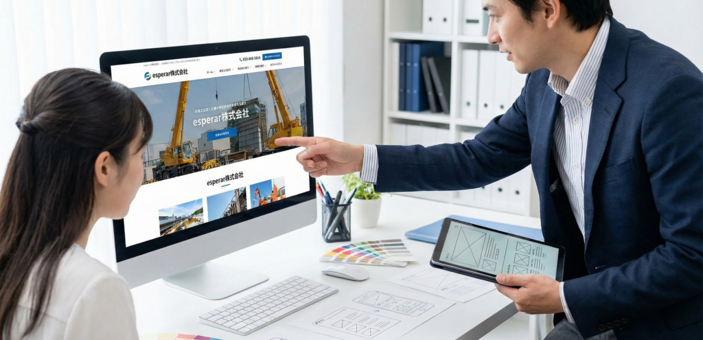 パソコンに向かっている男性と女性